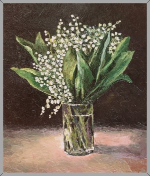 Картина Ландыши / Масло и холст / Хохорь А.Ю. / цветы в стакане ландыши полевые цветы