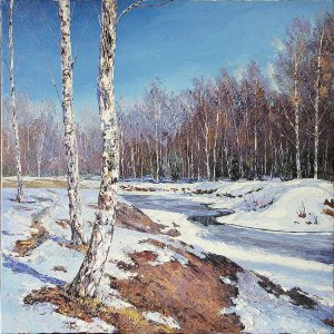 Картина Белая берёза / Масло и холст / Хохорь А.Ю. / зима,снег,лес,березовая роща